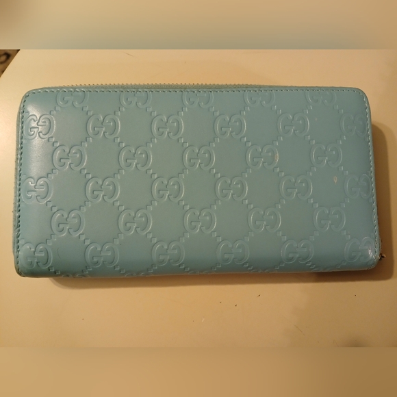 Gucci Bow Zip Around Guccissima Tiffany Blue Leather Long Zip Wallet Authentic - Picture 3 of 5